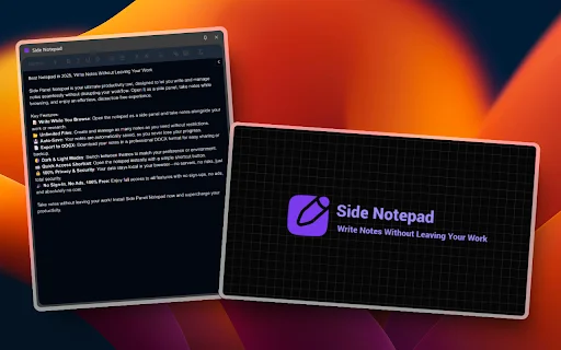 Side Notepad: Catatan Cepat di Browser – Unduh Gratis Terbaru description image 4